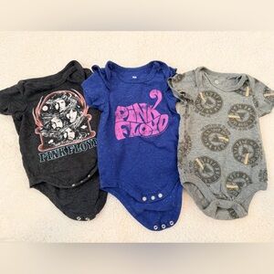 Pink Floyd Graphic Baby Onesies Trio - Black, Blue, Gray